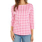 Charter Club Women's Black Gingham Print Boat Neck Top Size X-Large