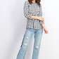 Charter Club Women's Black Gingham Print Boat Neck Top Size X-Large