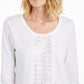 JM Collection Women's White Sequined Top Size Medium