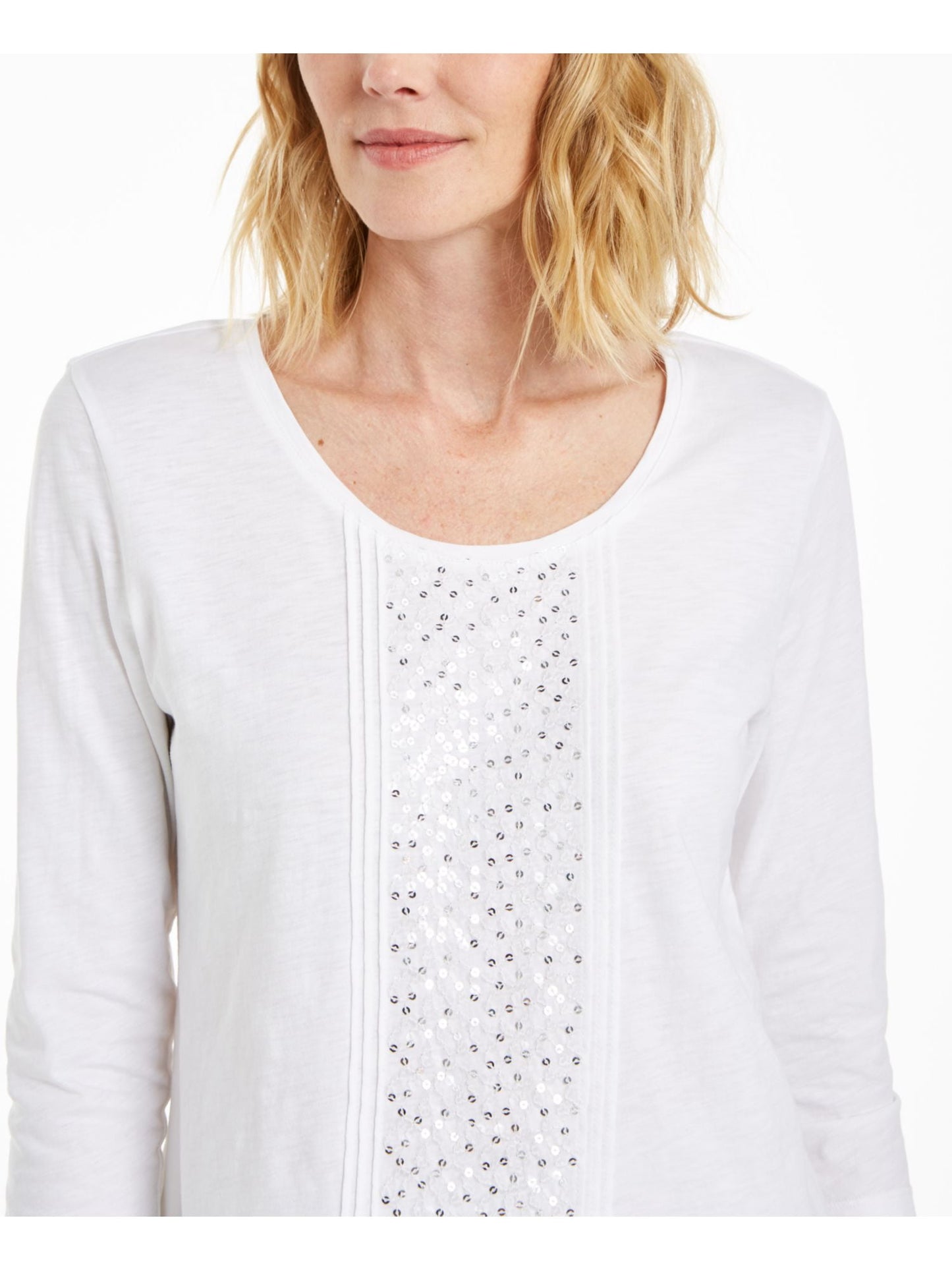 JM Collection Women's White Sequined Top Size Medium