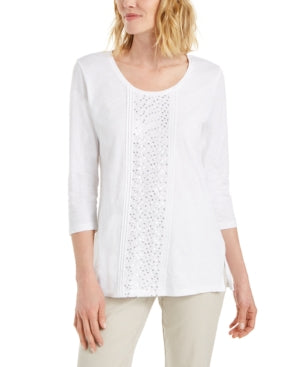 JM Collection Women's White Sequined Top Size Medium