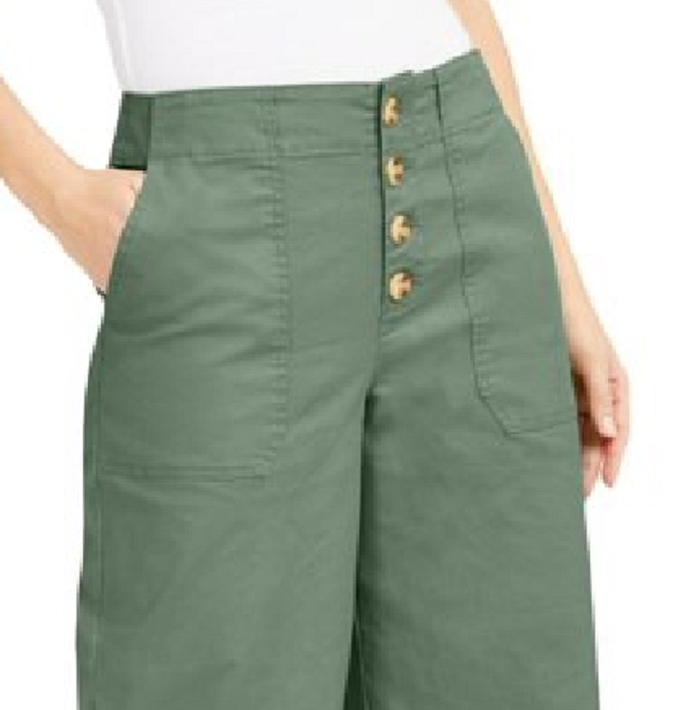 INC International Concepts Women's Wide Leg Exposed Fly Culottes Green Size 6