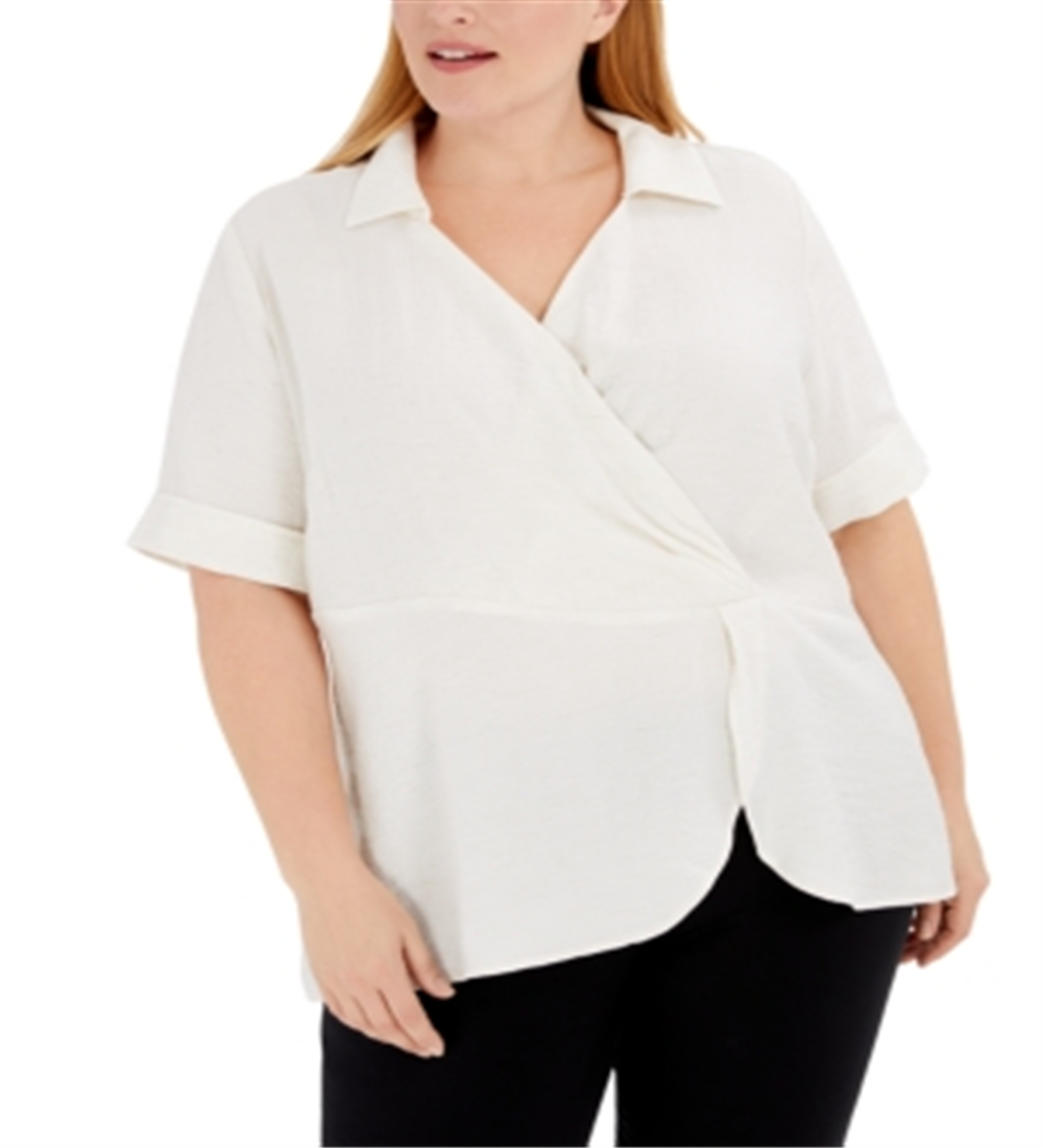 Alfani Women's Plus Drape Surplice Top White Size 3X