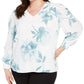 Alfani Women's Floral Long Sleeve V Neck Blouse Top White Size 3X