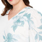 Alfani Women's Floral Long Sleeve V Neck Blouse Top White Size 3X