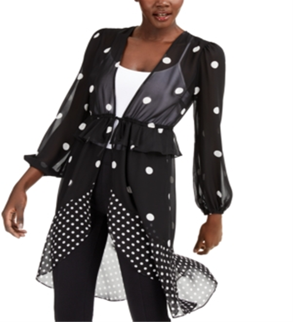 Inc International Concepts Women's Polka-Dot Tie-Waist Kimono Black Size XL