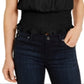 INC International Concepts Women's Knit Flutter Sleeve Smock Hem Blouse Black Size Small