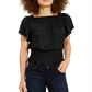 INC International Concepts Women's Knit Flutter Sleeve Smock Hem Blouse Black Size Small