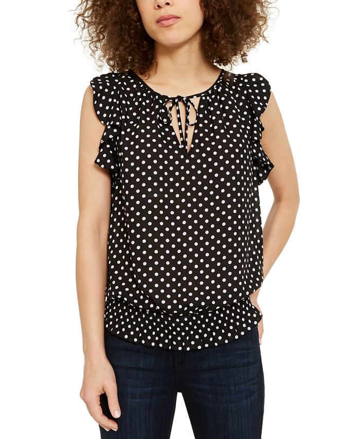 INC International Concepts Women's Smocked Tie Neck Blouse Black Size Medium