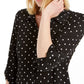 Charter Club Women's Mesh Dot Print Button Down Top Black Size XX-Large