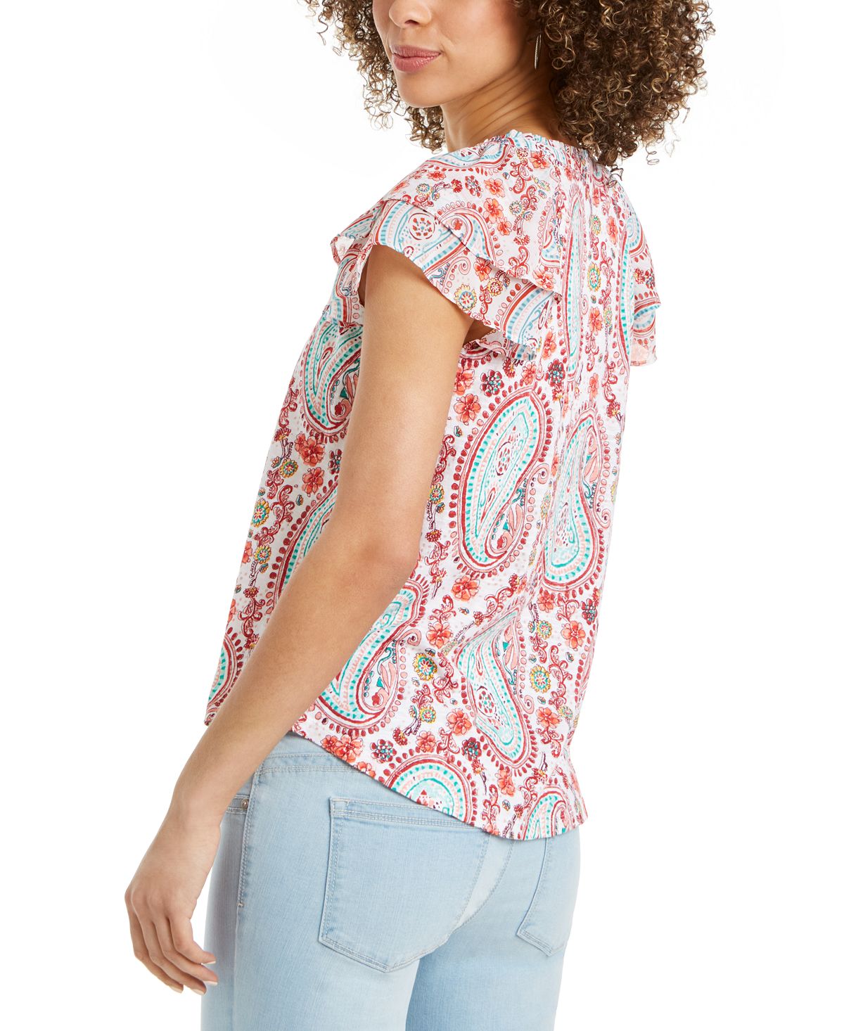 Style & Co Women's Printed Split Neck Top White Size Small
