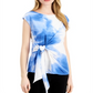 Alfani Women Side Tie Wash Cap Sleeve Jewel Neck Top Blue Size L