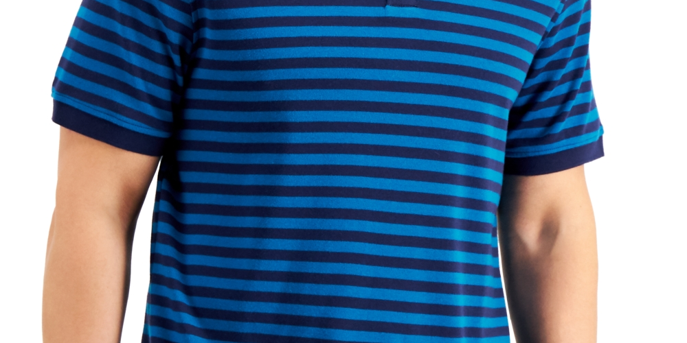 Club Room Men's Interlock Striped Classic Fit Stretch Polo T-Shirt Blue Size Small