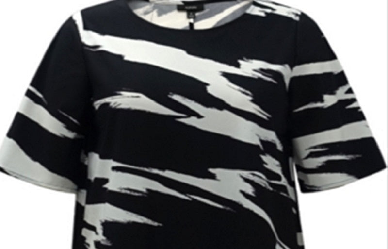 Alfani Women's Abstract Printed Short Sleeve T-Shirt Black Size Medium