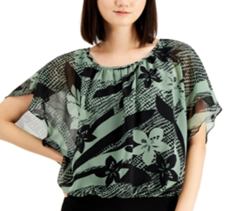 JM Collection Women's Tiger Lily Floral Print Blouse Green Size X-Large