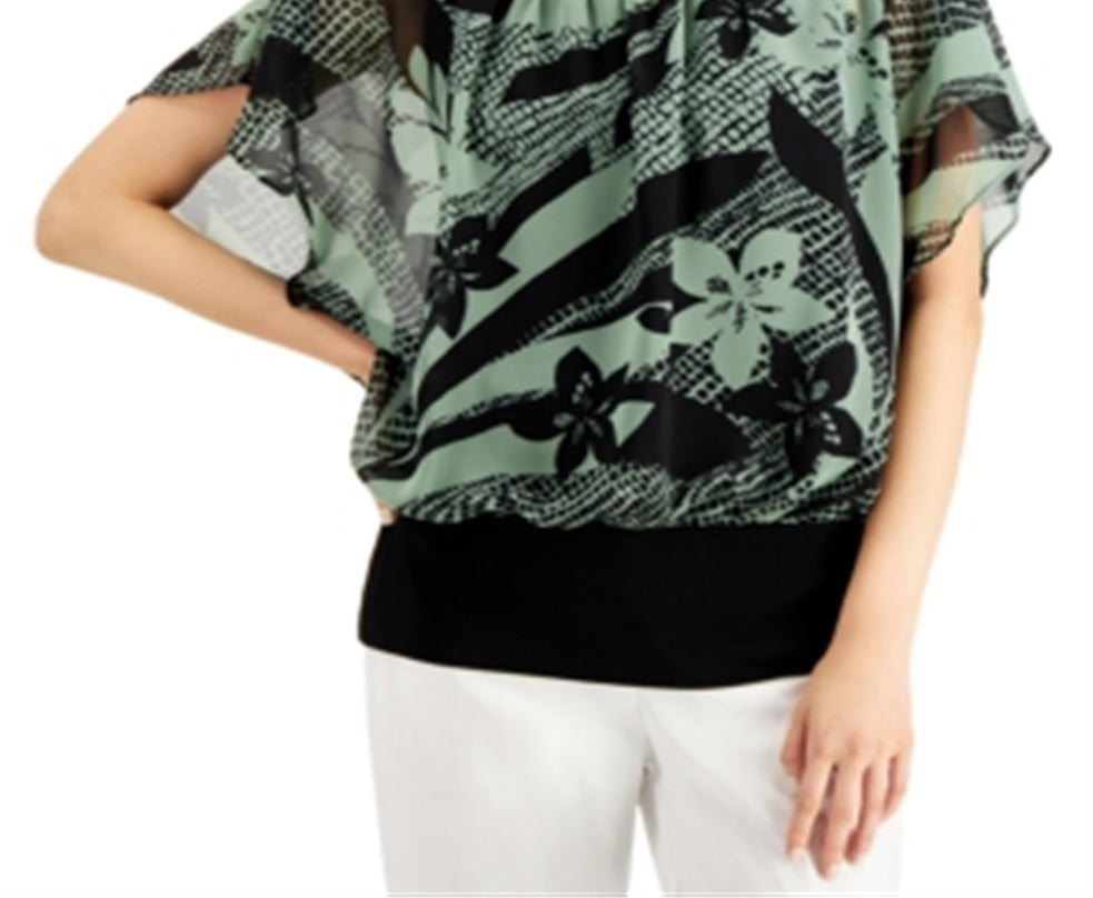 JM Collection Women's Tiger Lily Floral Print Blouse Green Size X-Large