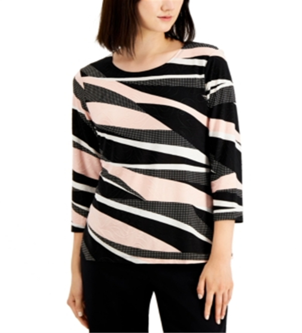 JM Collection Women's Abstract Print Top Pink Size XX-Large