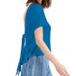 INC International Concepts Women's Ruffled V Back With Tie Short Sleeve Crew Neck Peplum Top Blue Size Large