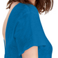 INC International Concepts Women's Ruffled V Back With Tie Short Sleeve Crew Neck Peplum Top Blue Size Large