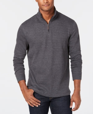 Club Room Men's Quarter Zip French Rib Pullover Gray Size Large