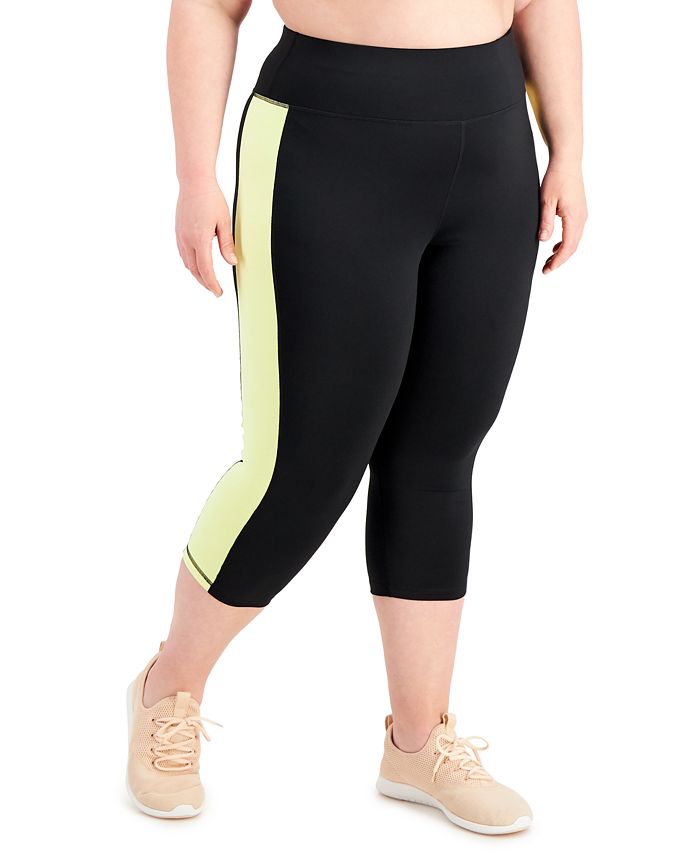 ID Ideology Women's Colorblock Mid Rise Stash Pocket Crop Legging Black Size 1X