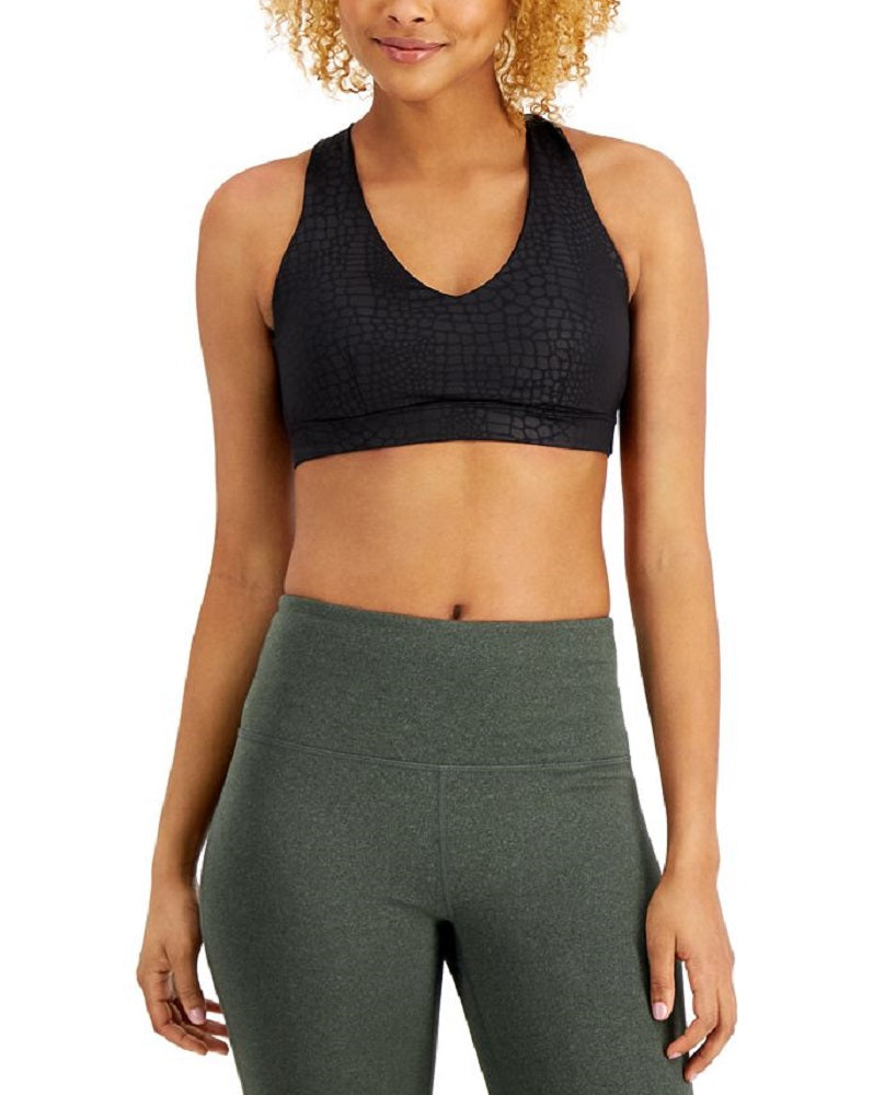 ID Ideology Women's Tonal Print Strappy Low Impact Sports Bra Black Size Large