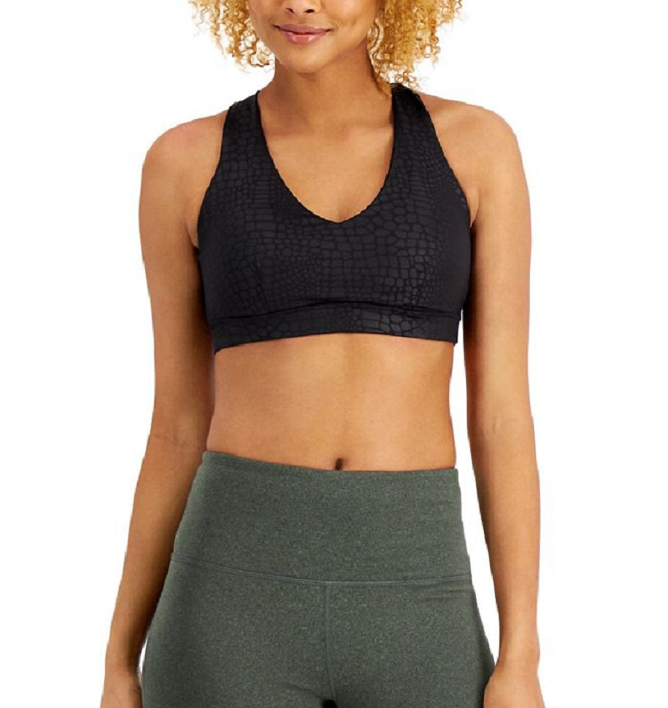 ID Ideology Women's Tonal Print Strappy Low Impact Sports Bra Black Size Large