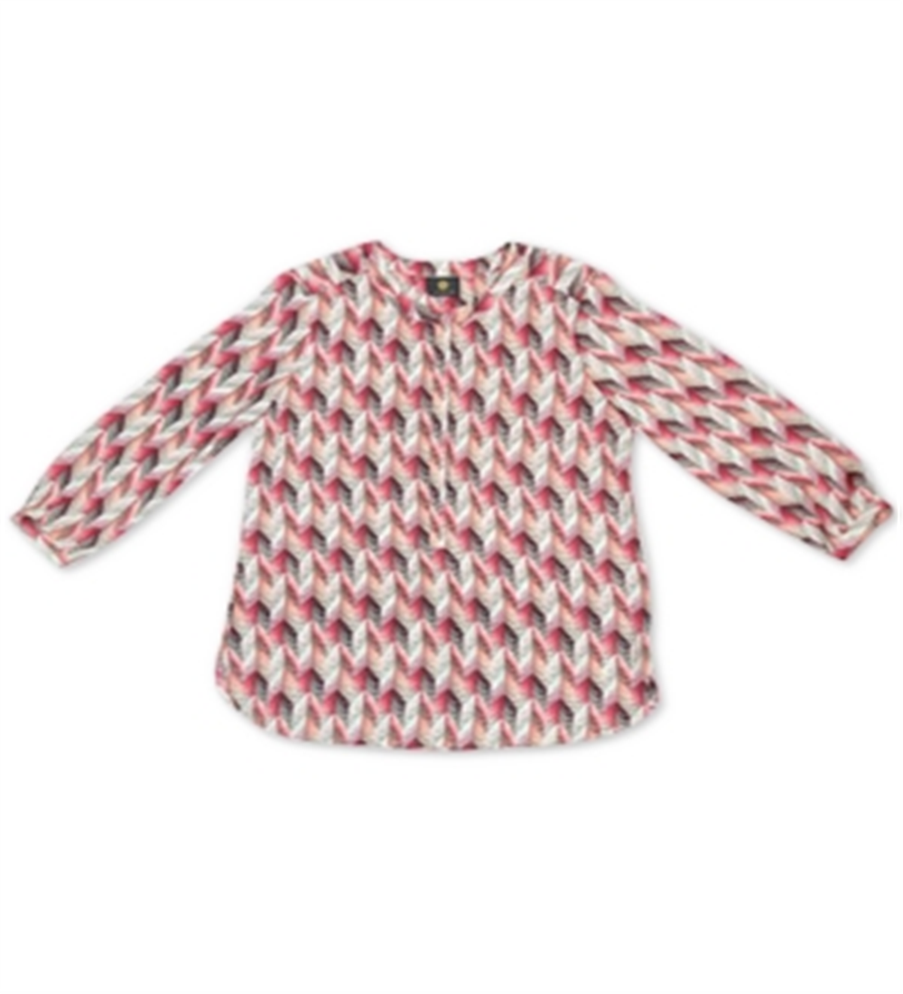 JM Collection Women's Printed Pleated Back Blouse Red Size Large