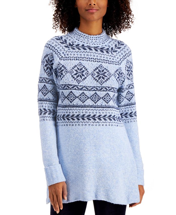 Style & Co Women's Fair Isle Tunic Sweater Blue Size Small