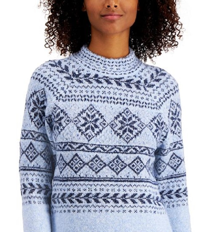 Style & Co Women's Fair Isle Tunic Sweater Blue Size Small