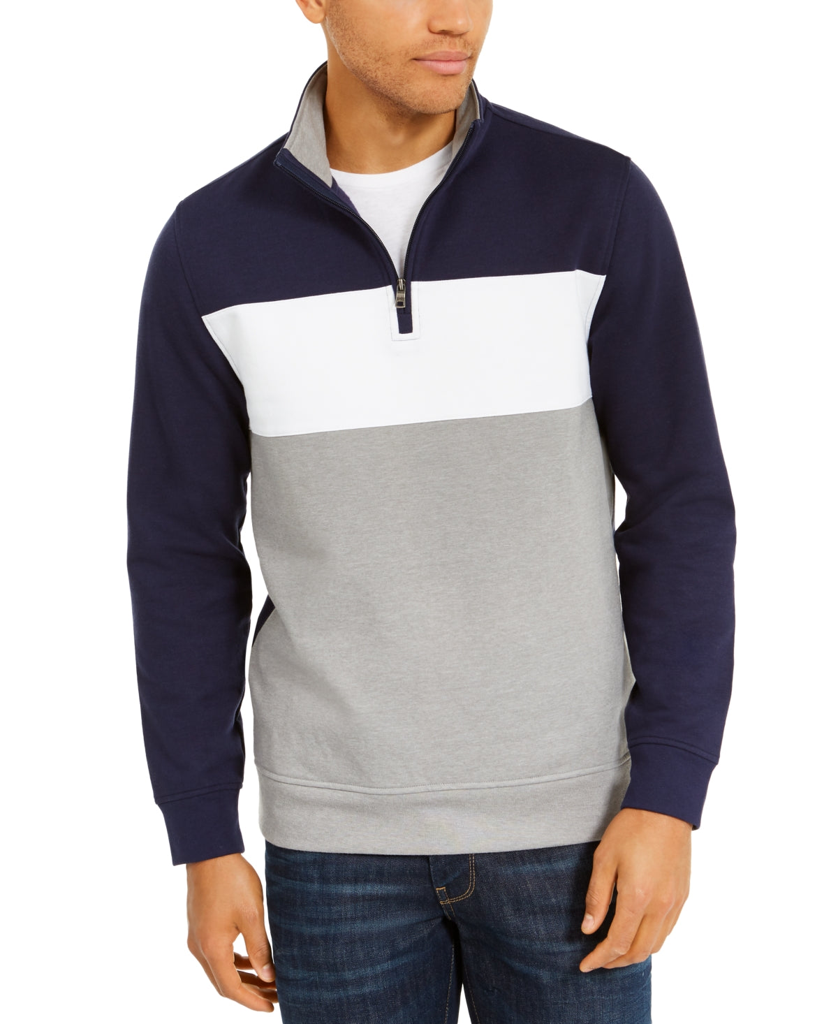 Club Room Men's Colorblocked Quarter Zip Fleece Sweatshirt Blue Size Large