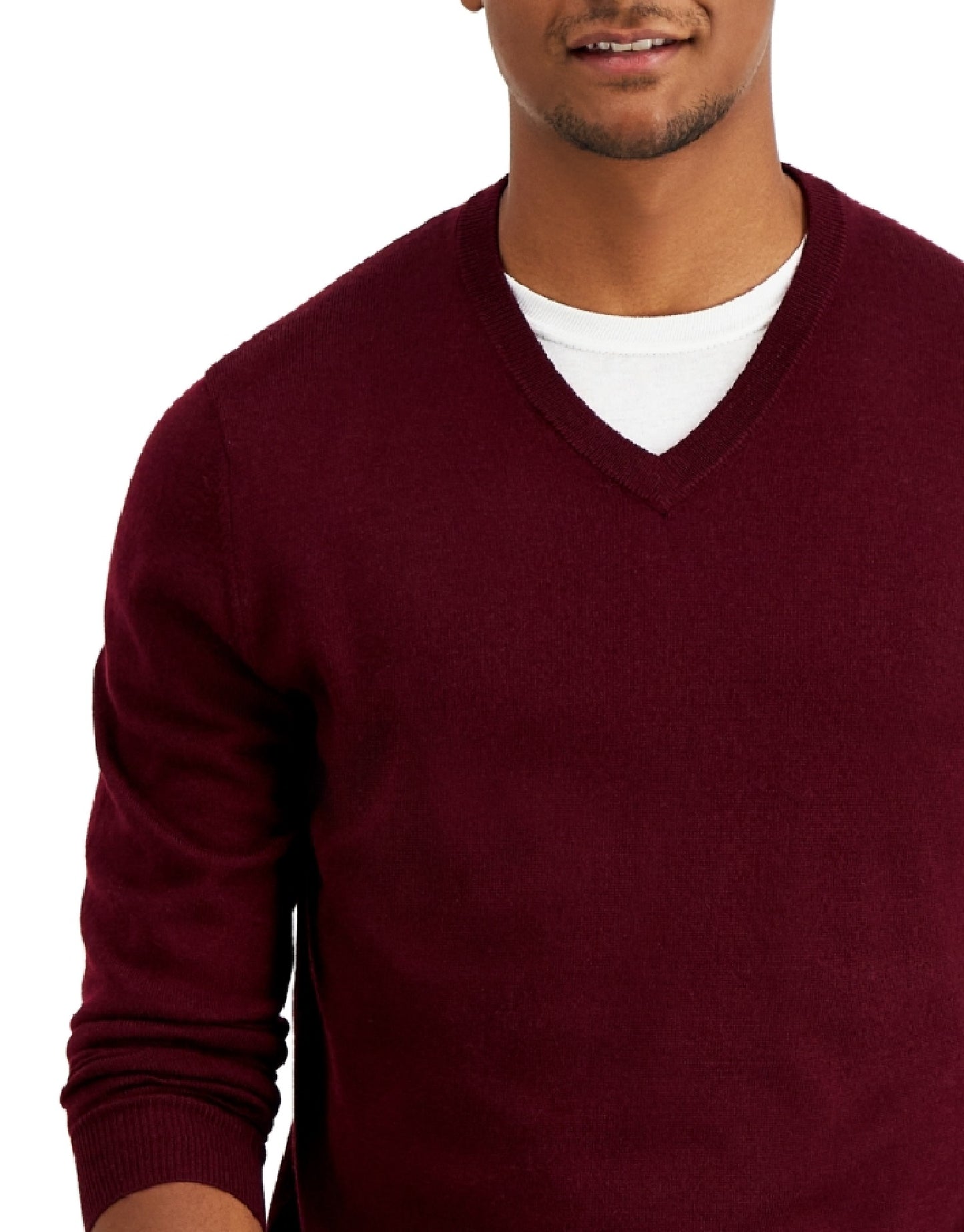 Club Room Men's Solid V Neck Merino Wool Blend Sweater Purple Size Medium