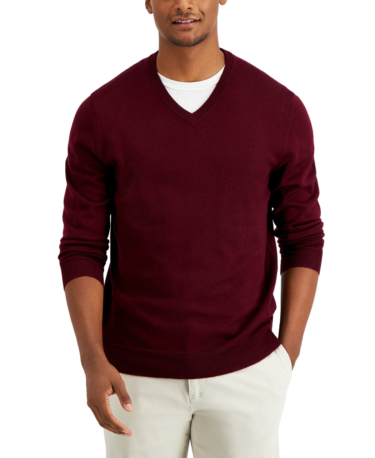 Club Room Men's V Neck Merino Wool Blend Sweater Red Size XXL