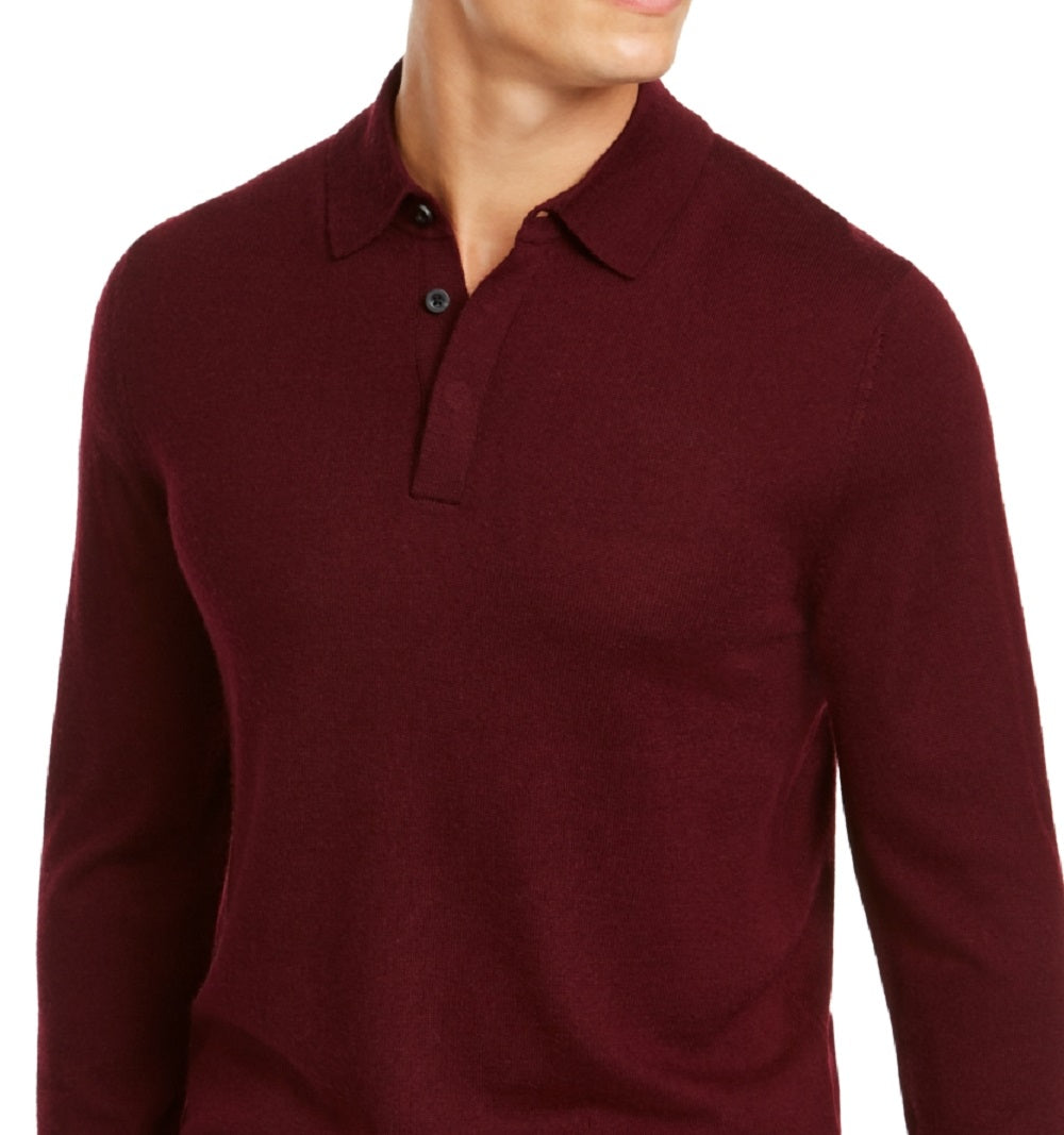 Club Room Men's Merino Wool Blend Polo Sweater Red Size Medium