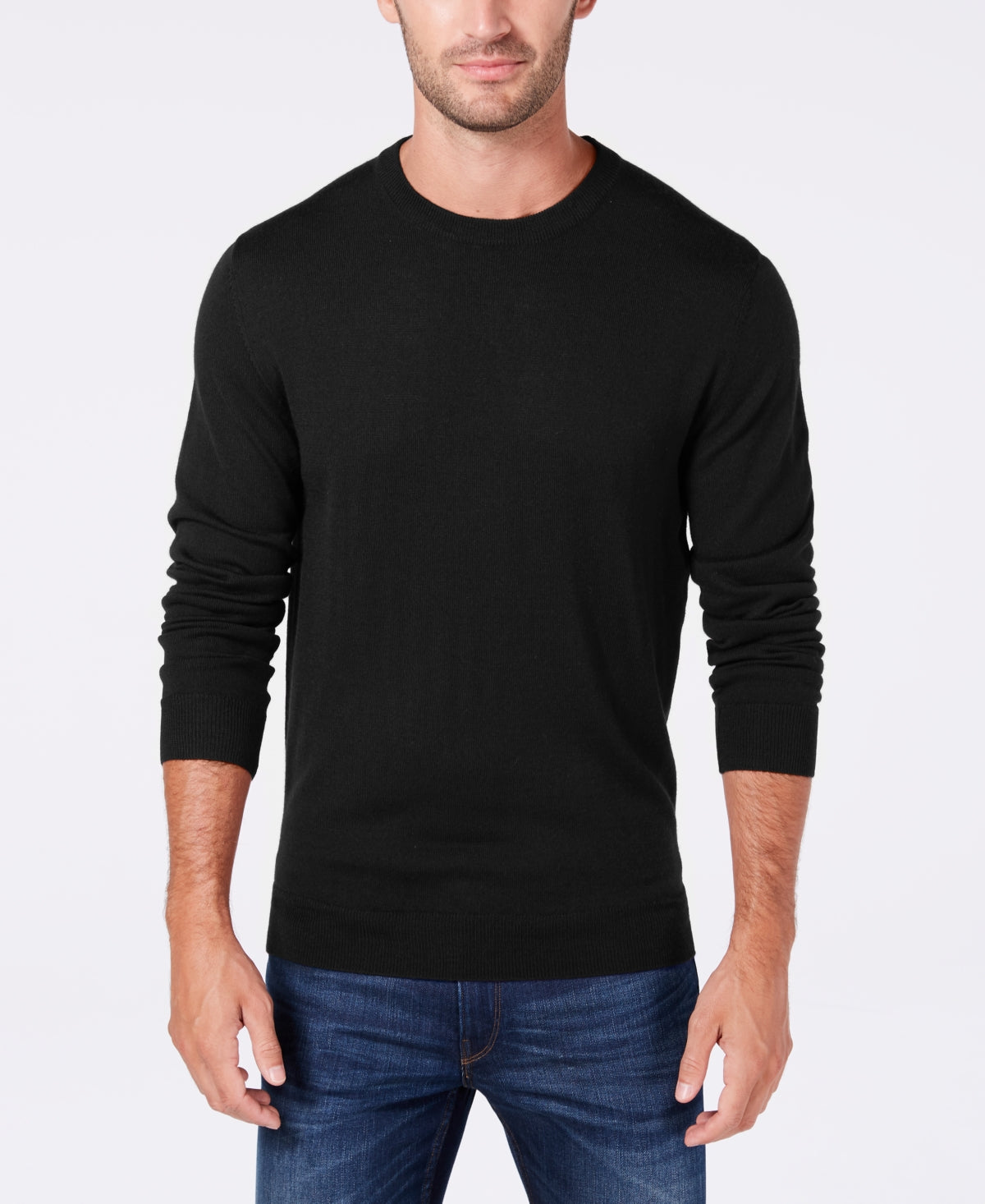 Club Room Men's Solid Crew Neck Merino Wool Blend Sweater Black Size Large
