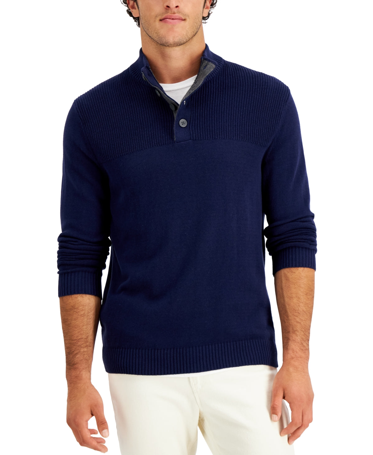 Club Room Men's Ribbed Four Button Sweater Blue Size Medium
