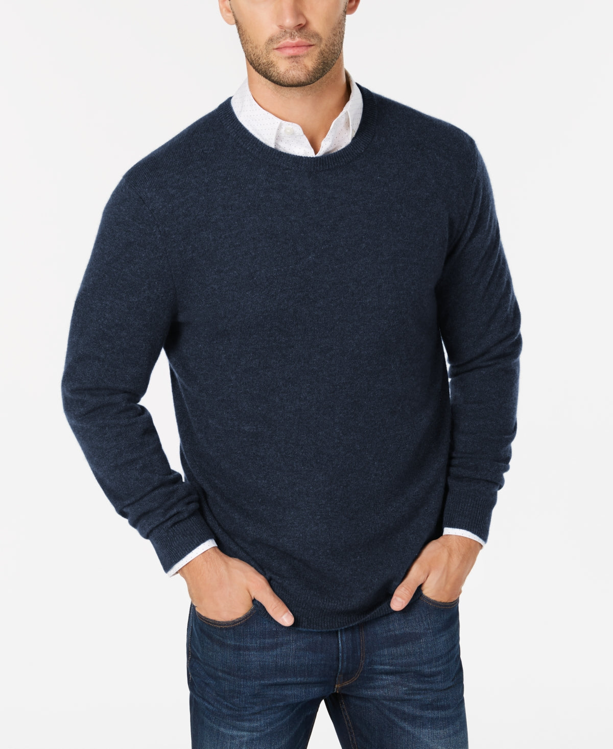 Club Room Men's Cashmere Crew Neck Sweater Blue Size Large