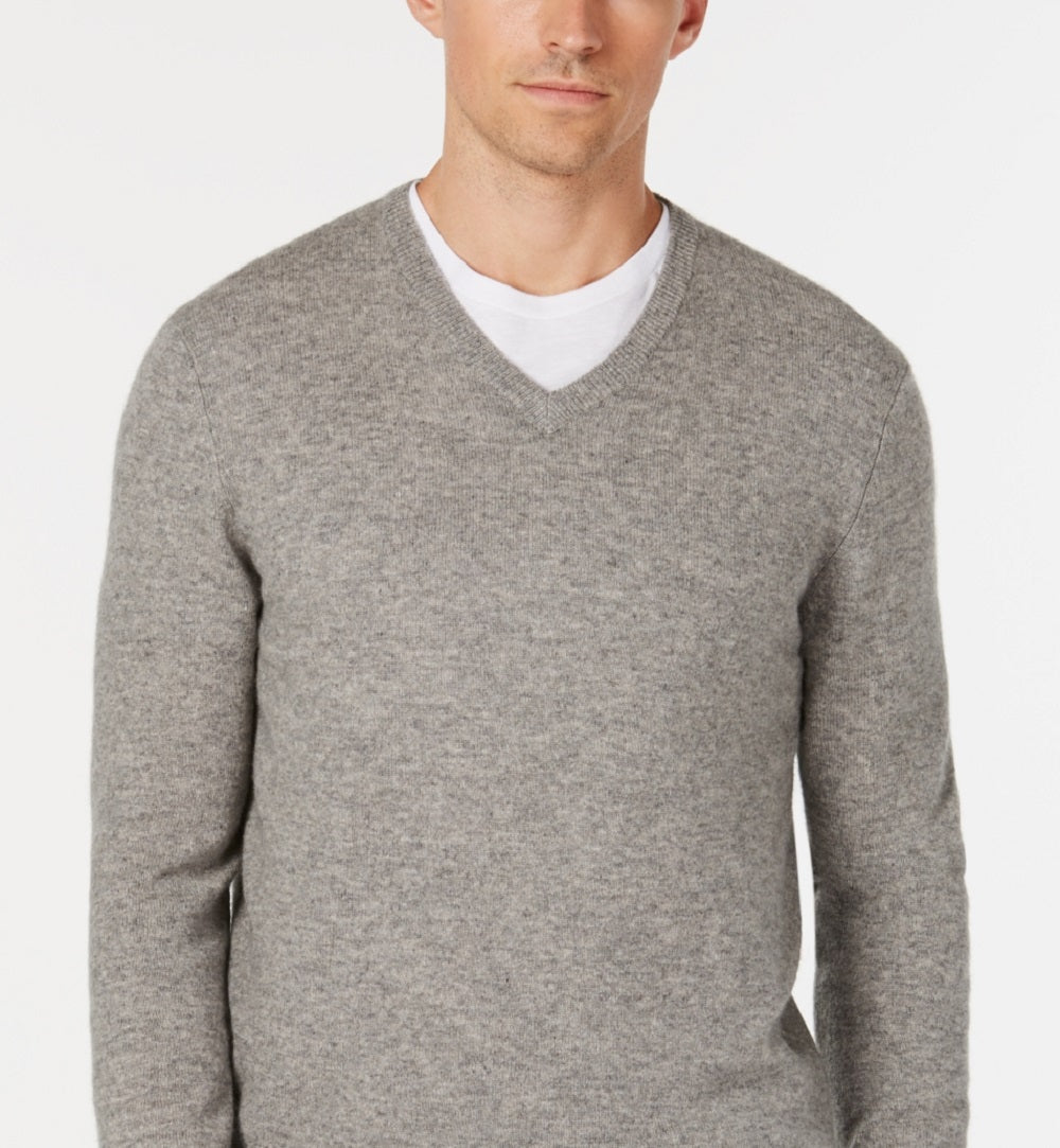 Club Room Men's V Neck Cashmere Sweater Gray Size Medium