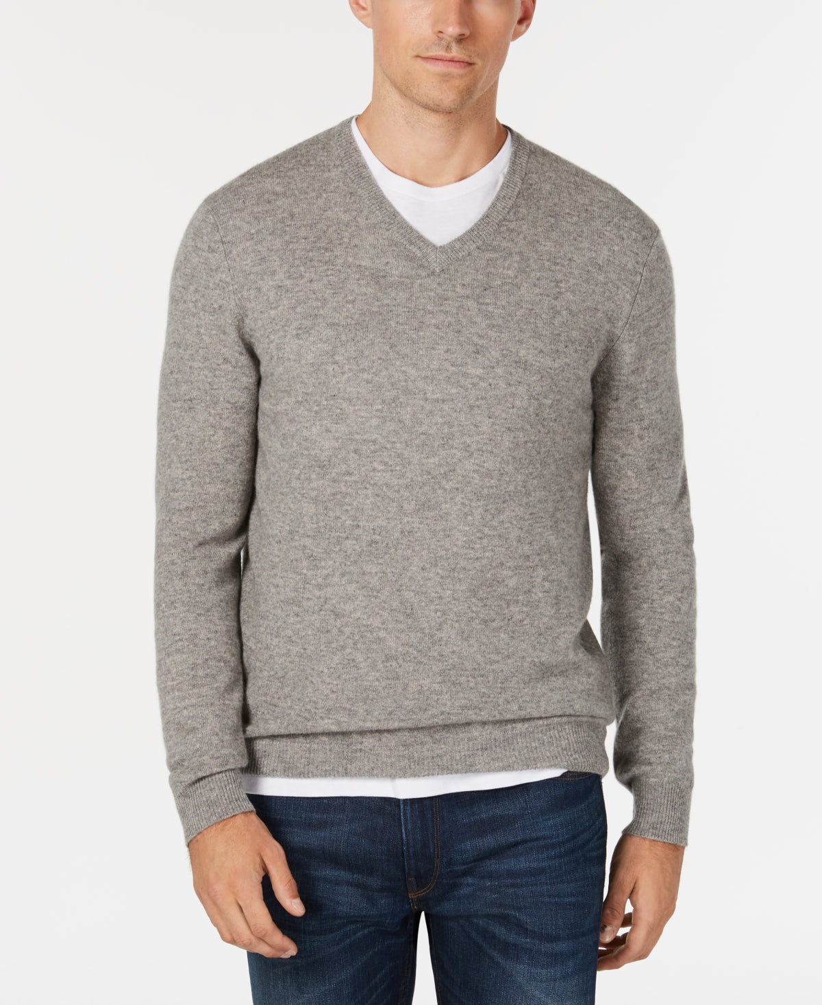 Club Room Men's V Neck Cashmere Sweater Gray Size Medium