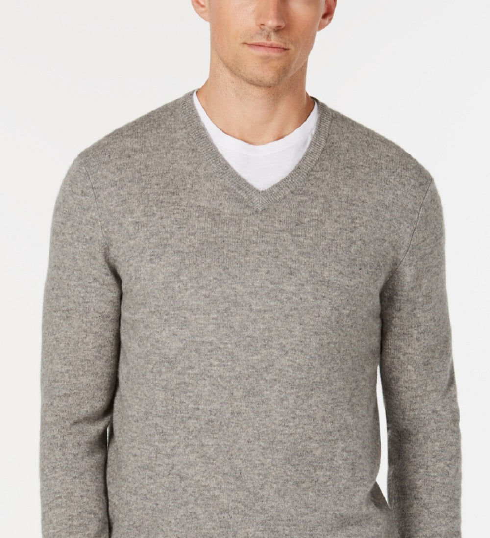 Club Room Men's V Neck Cashmere Sweater Gray Size Large