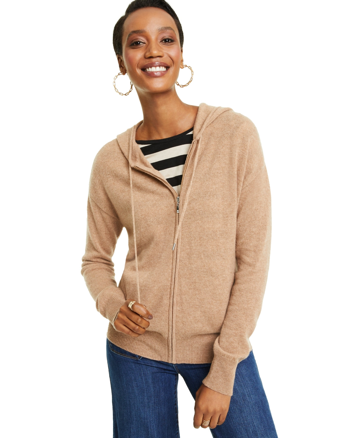 Charter Club Women's Zip Hoodie Brown Size Medium