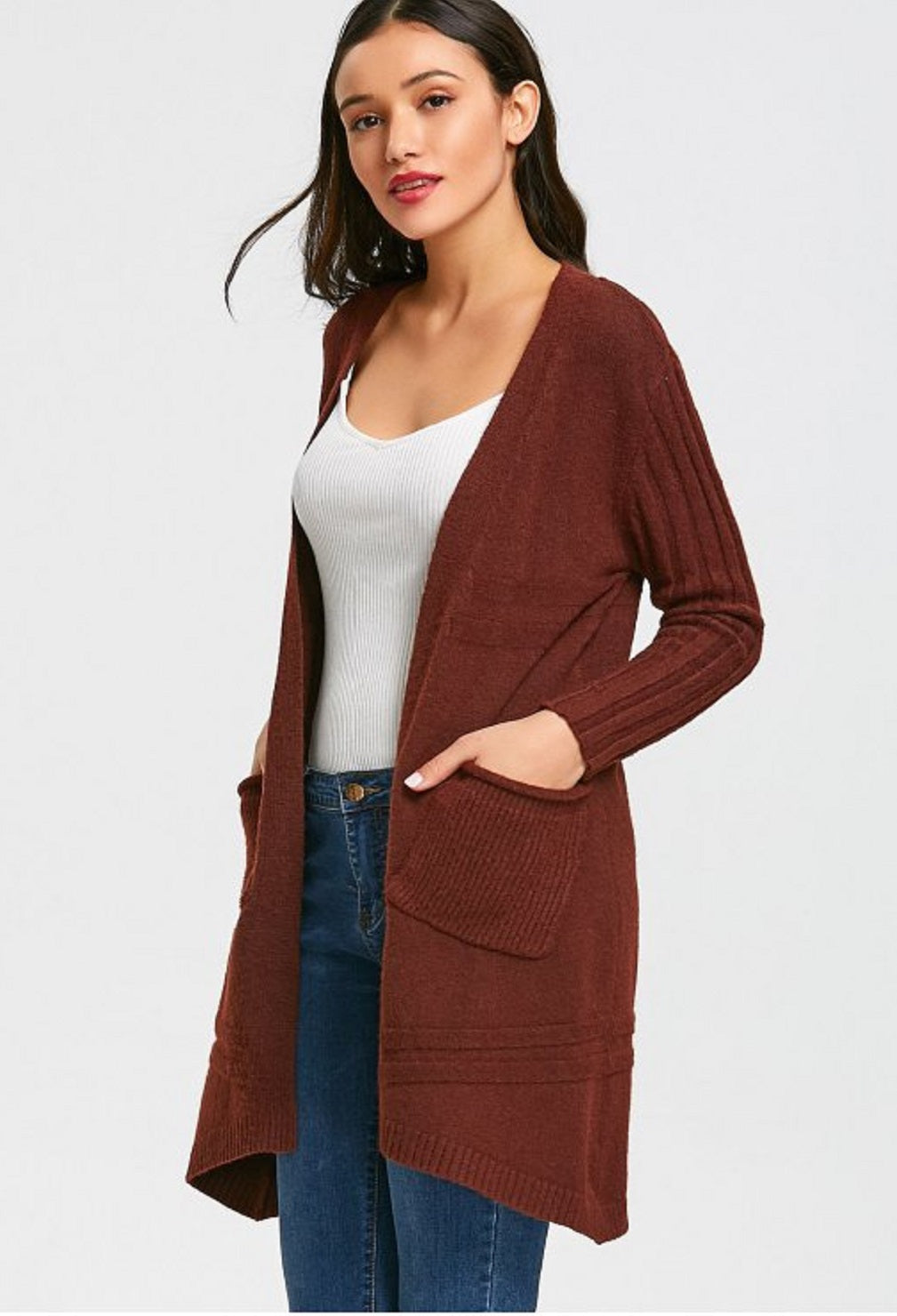 INC International Concepts Women's Ribbed Duster Cardigan Brown Size XX-Large