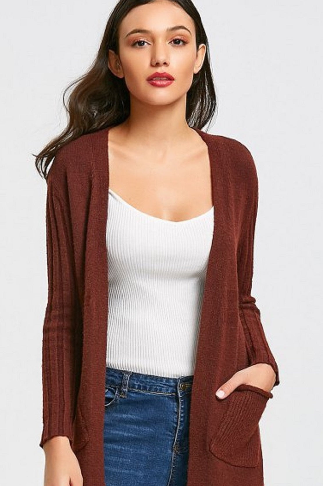 INC International Concepts Women's Ribbed Duster Cardigan Brown Size XX-Large
