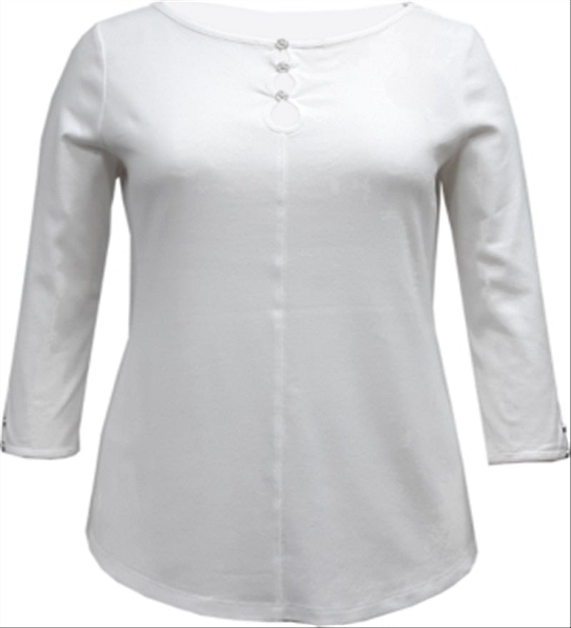 Karen Scott Women's Cotton Triple Keyhole Top White Size Large