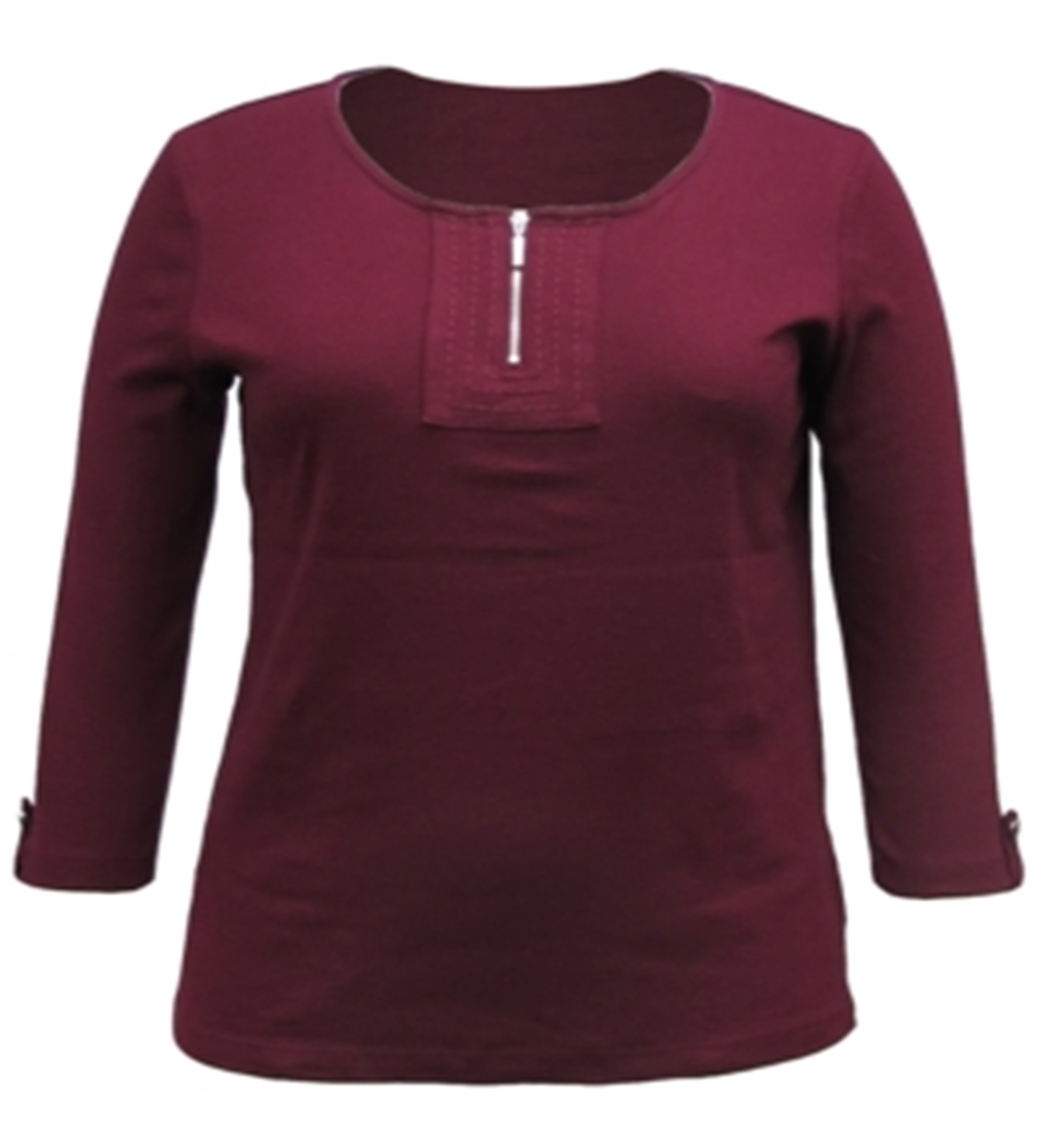 Karen Scott Women's Cotton 3/4 Sleeve Top Wine Size Small