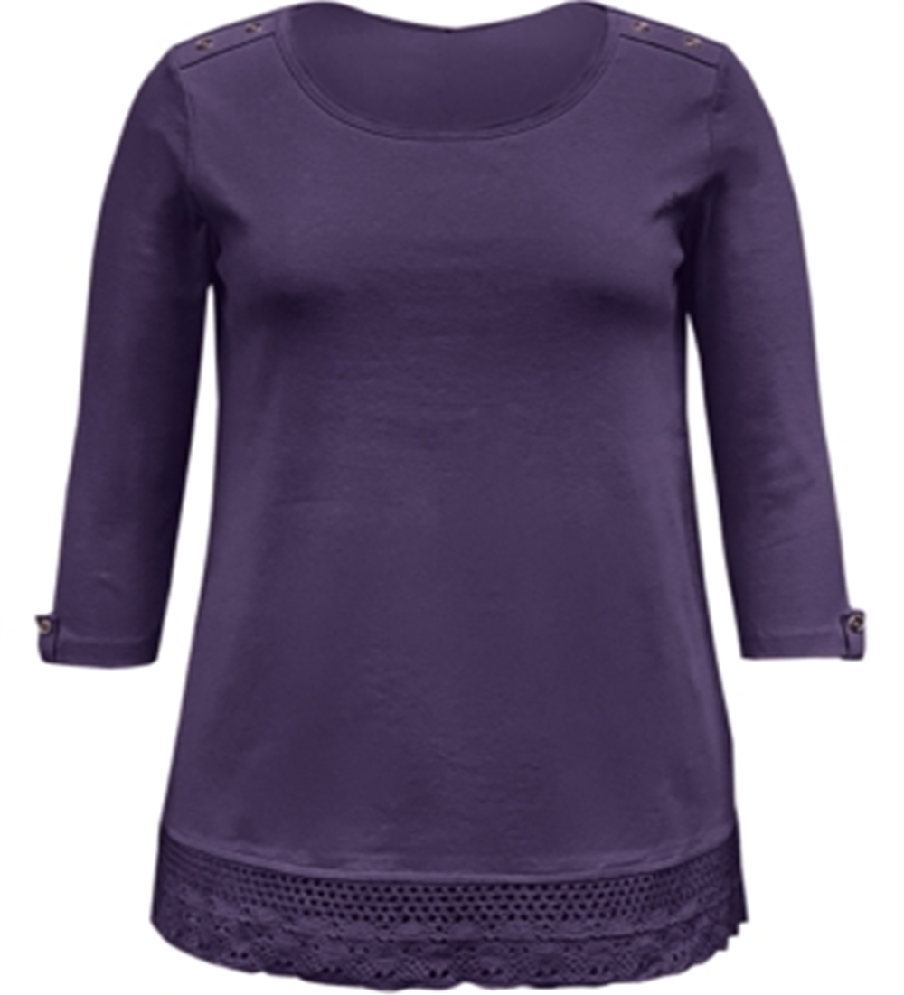 Karen Scott Women's Cotton Lace Hem Top Dark Purple Size X-Large