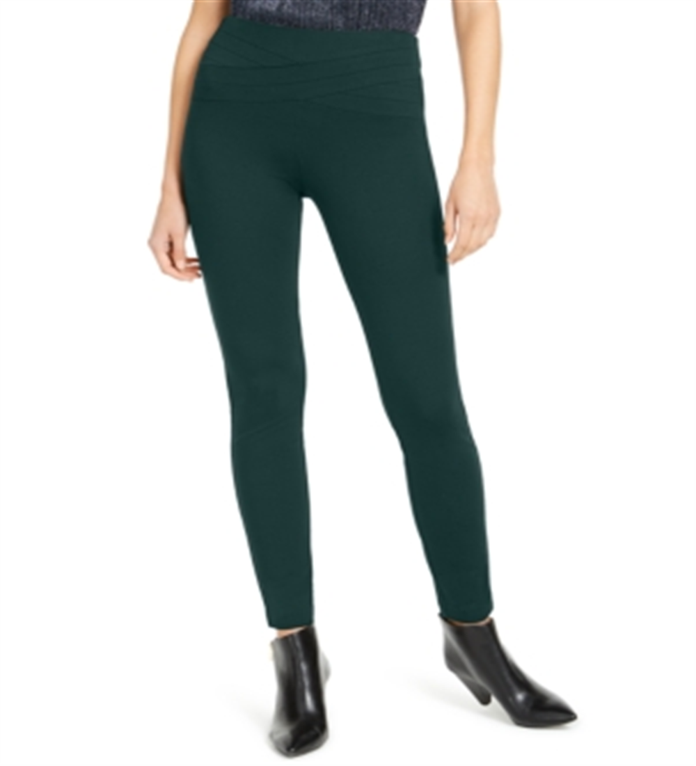 INC International Concepts Women's Wavy Waistband Skinny Pants Green Size 14