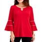 JM Collection Women's Embellished Bell Sleeve Top Red Size Large