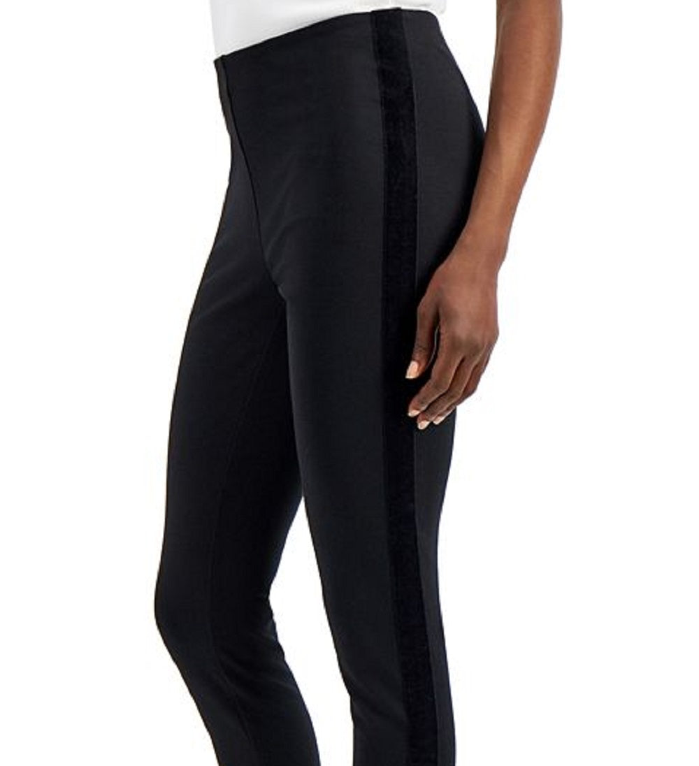 INC International Concepts Women's Velvet Trim Skinny Ponte Ankle Pants Black Size 2