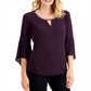 JM Collection Women's Bell Sleeve Rhinestone Neck Top Dark Purple Size X-Large